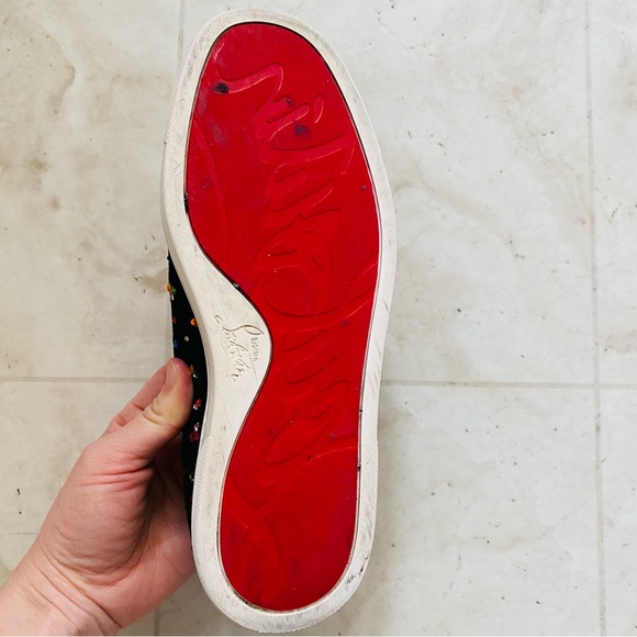 $1345 Christian Louboutin Made in Italy Black Suede Crystal Sneakers Size 5/35 - Picture 12 of 14